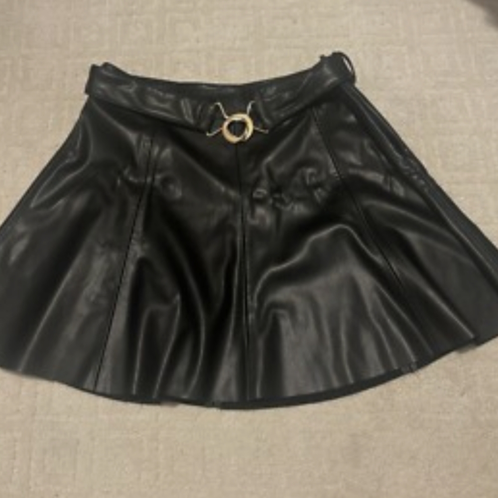 House of Harlow 1960 Faux Leather Skater Skirt with Gold Ring